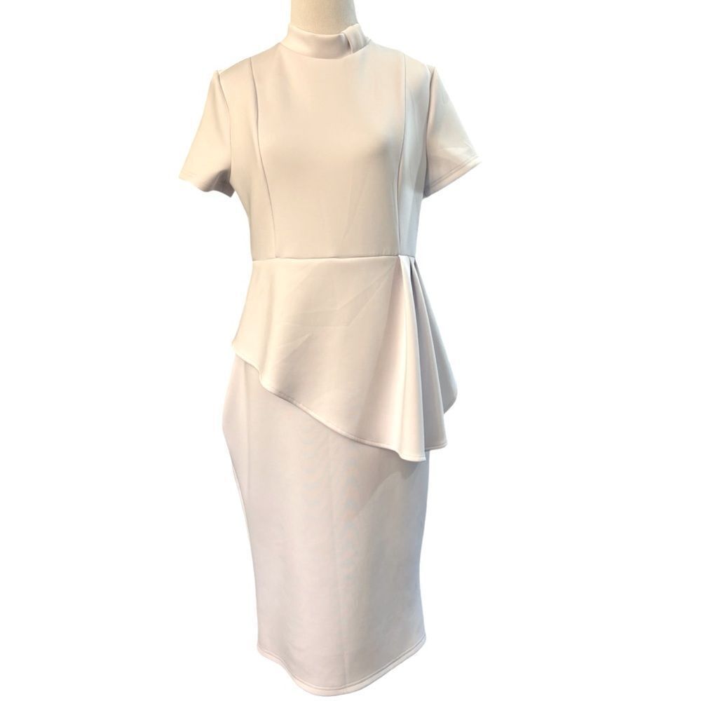 NWOT White Short Sleeve Asymmetrical Peplum Dress